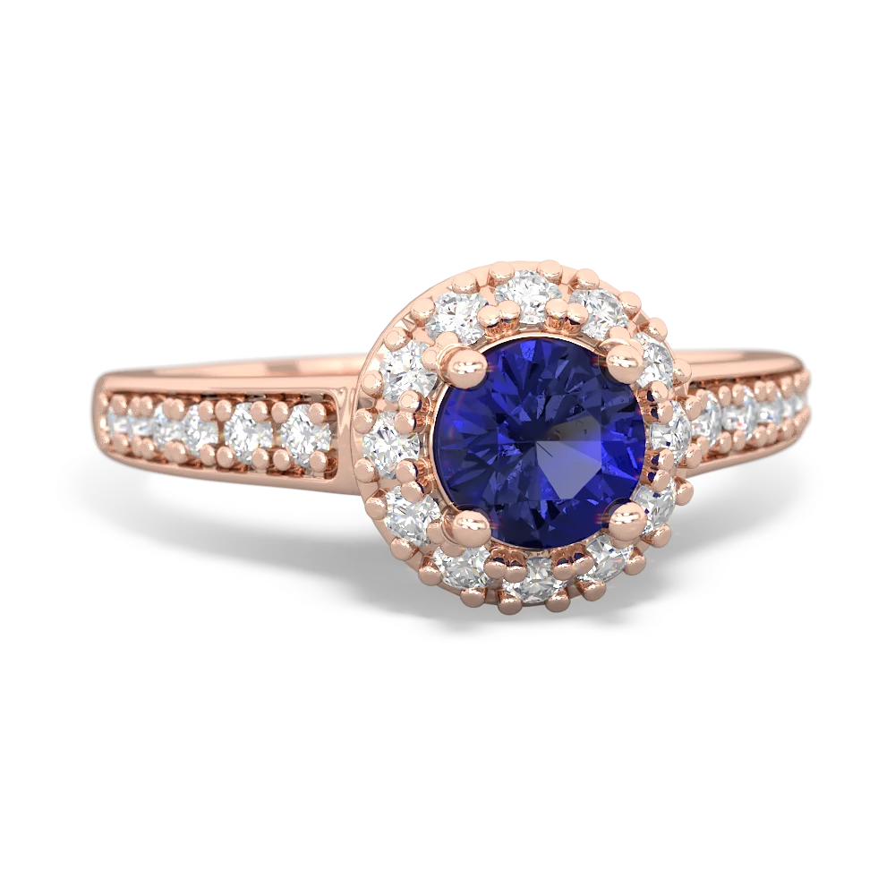 Lab Sapphire Diamond Halo 14K Rose Gold ring R5370