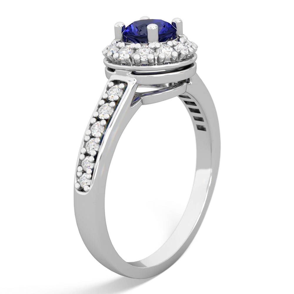 Lab Sapphire Diamond Halo 14K White Gold ring R5370