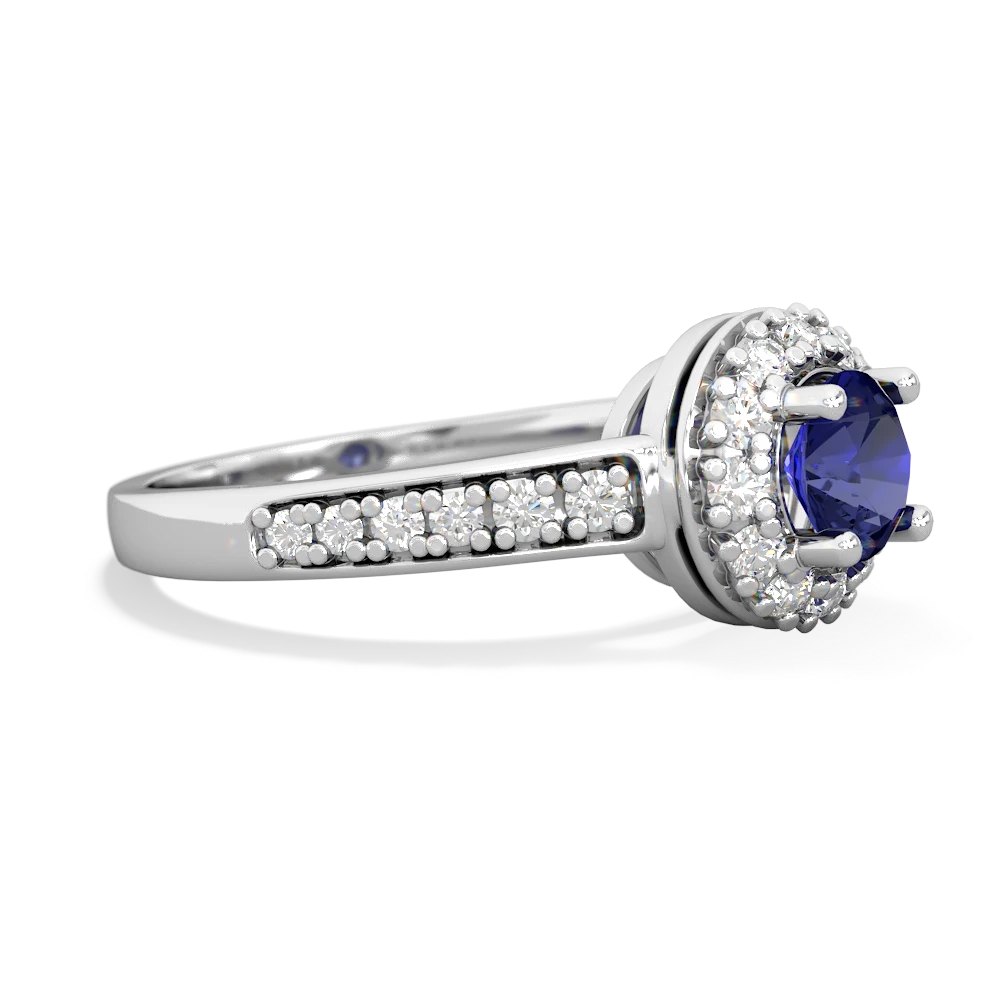 Lab Sapphire Diamond Halo 14K White Gold ring R5370