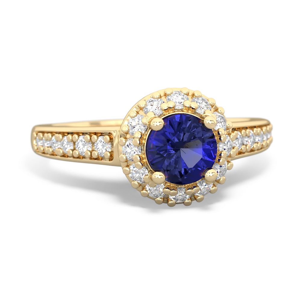 Lab Sapphire Diamond Halo 14K Yellow Gold ring R5370