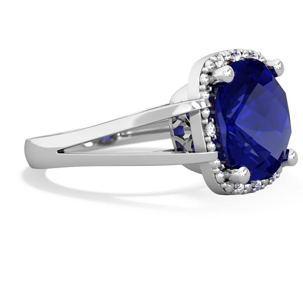 Lab Sapphire Art Deco Cocktail 14K White Gold ring R2498