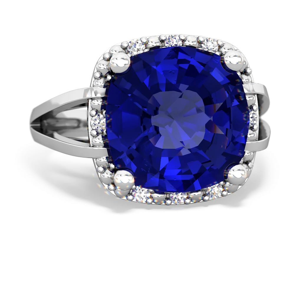 Lab Sapphire Art Deco Cocktail 14K White Gold ring R2498