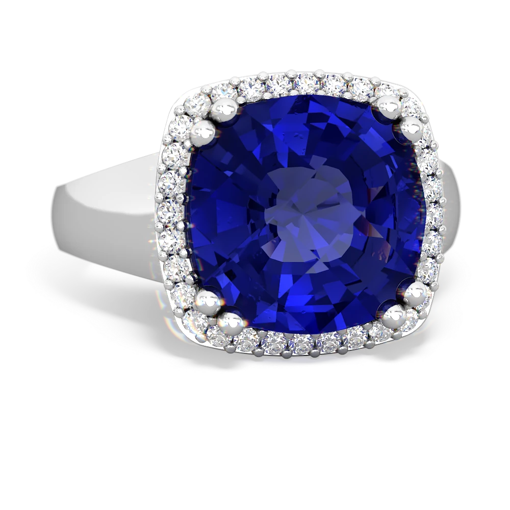 Lab Sapphire Halo Cocktail 14K White Gold ring R2544