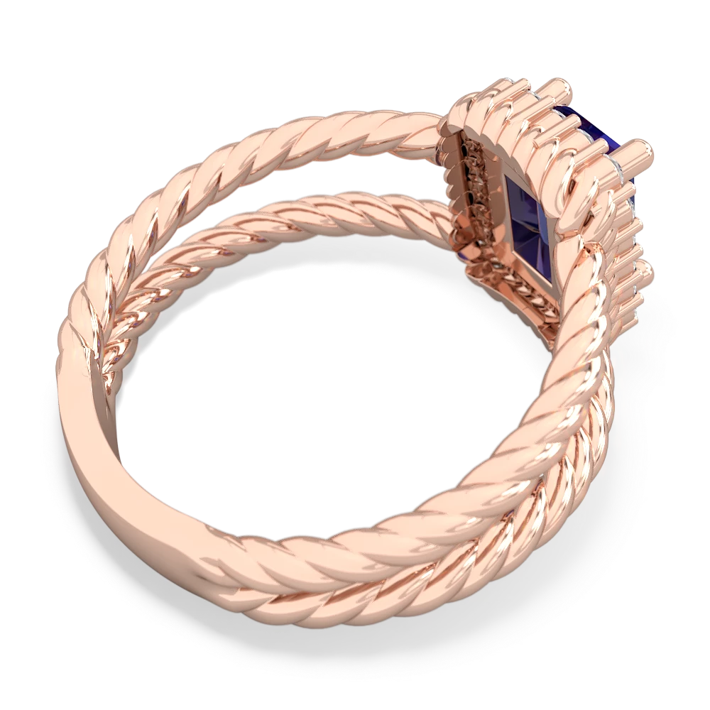 Lab Sapphire Rope Split Band 14K Rose Gold ring R2628