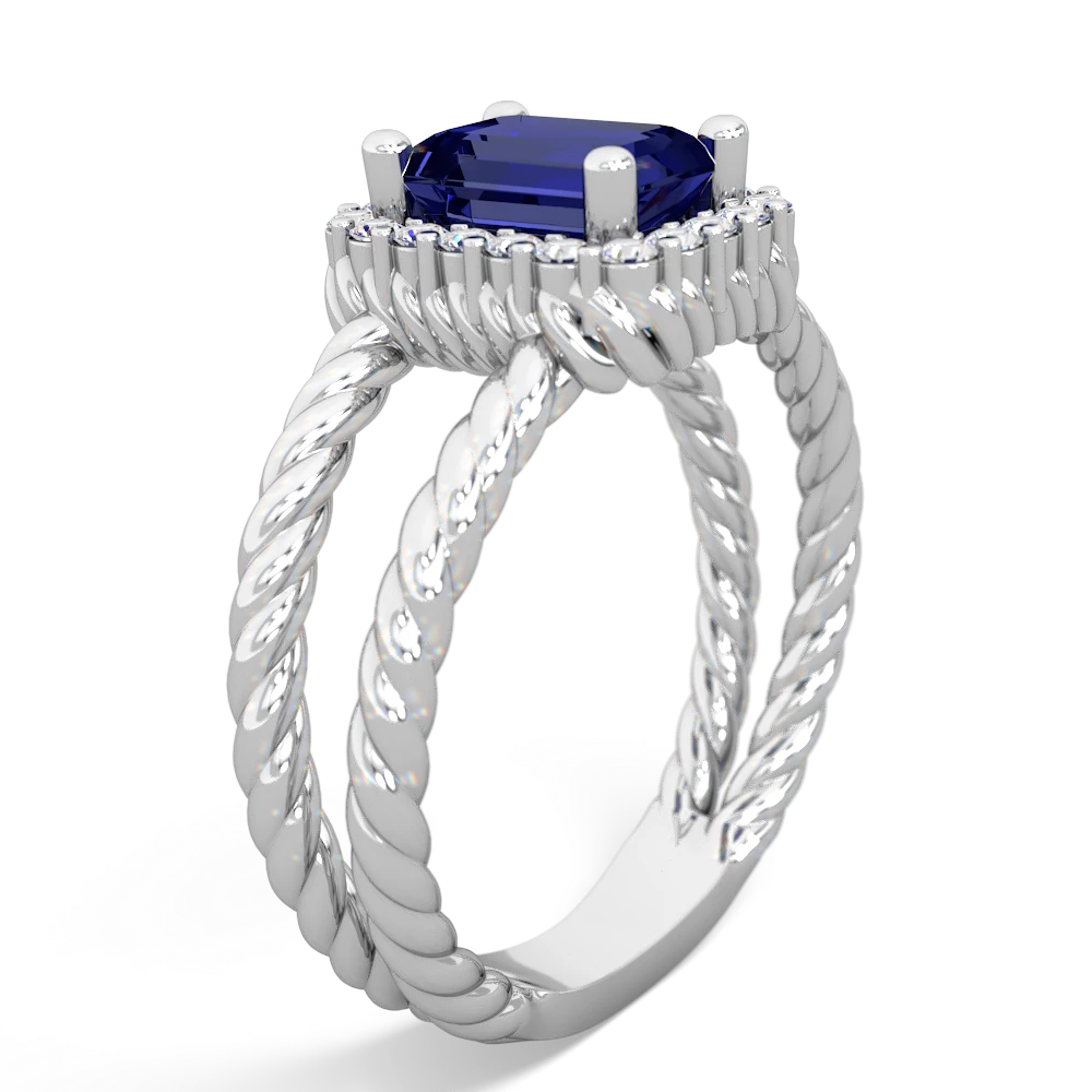 Lab Sapphire Rope Split Band 14K White Gold ring R2628