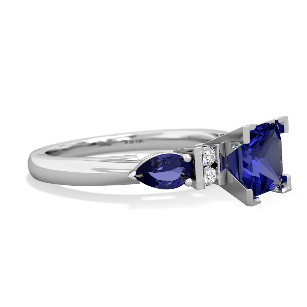 Lab Sapphire 6Mm Princess Eternal Embrace Engagement 14K White Gold ring C2002