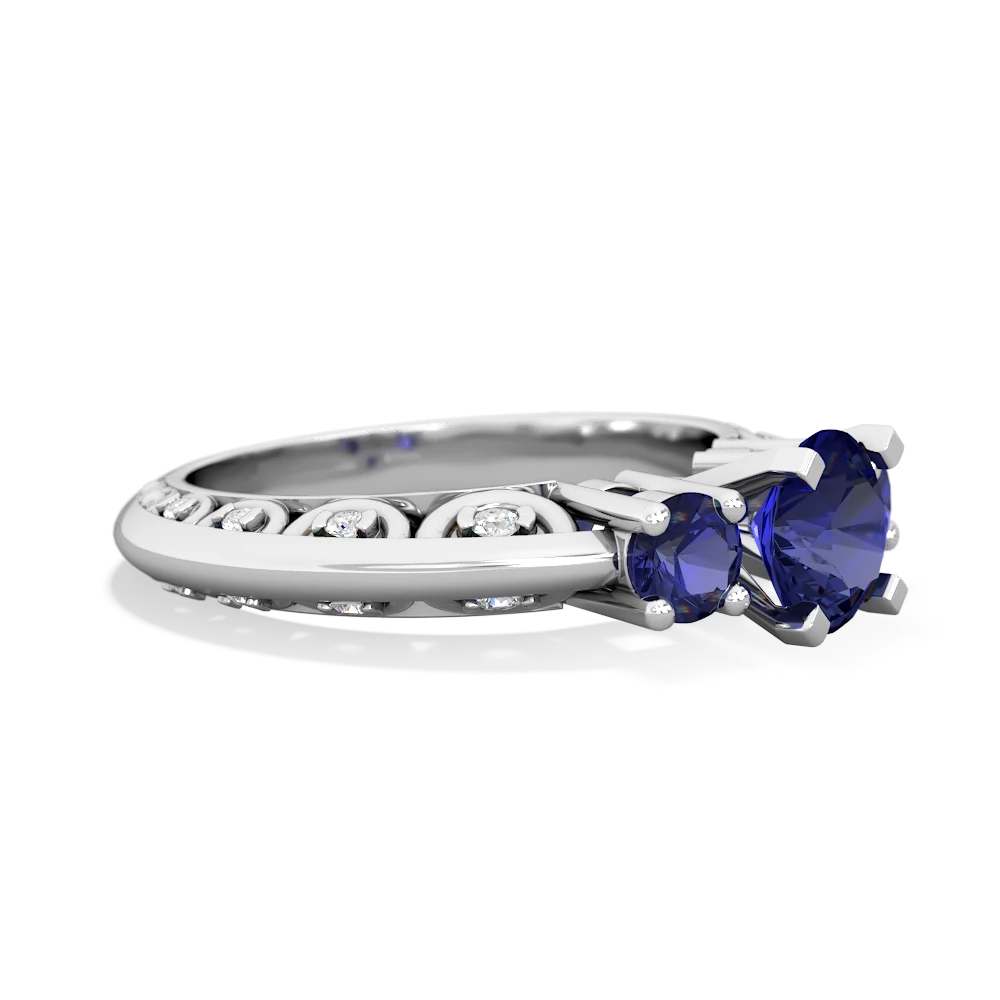 Lab Sapphire Art Deco Eternal Embrace Engagement 14K White Gold ring C2003