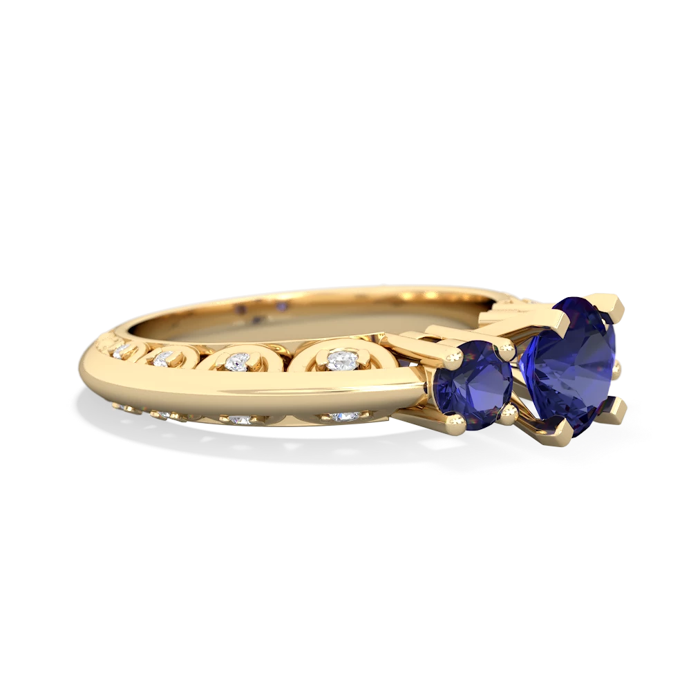 Lab Sapphire Art Deco Eternal Embrace Engagement 14K Yellow Gold ring C2003