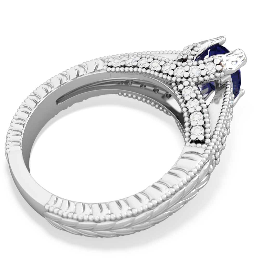 Lab Sapphire Antique Style Milgrain Diamond 14K White Gold ring R2028