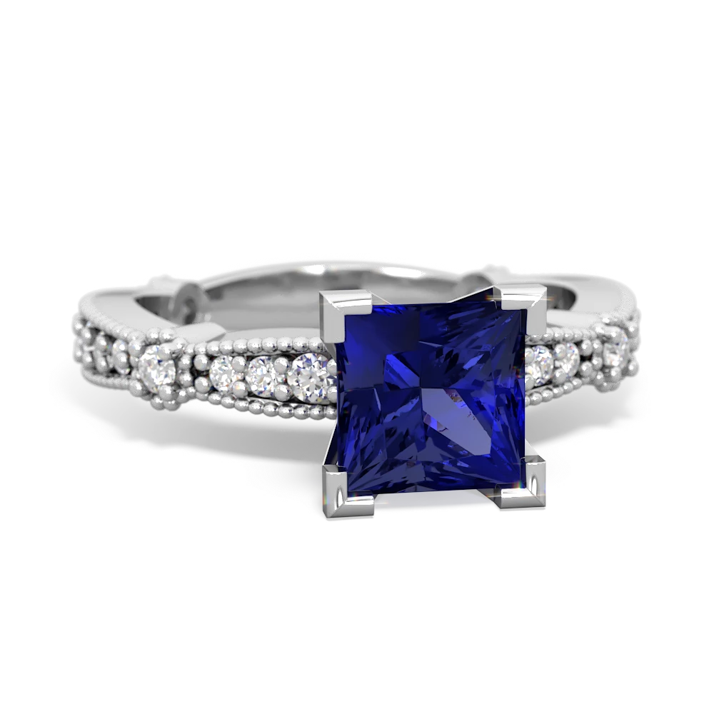 Lab Sapphire Sparkling Tiara 6Mm Princess 14K White Gold ring R26296SQ