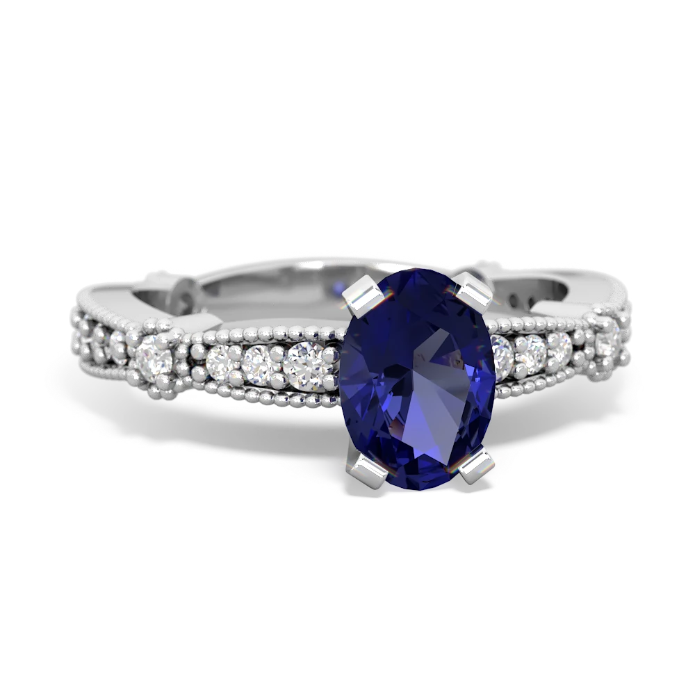 Lab Sapphire Sparkling Tiara 7X5mm Oval 14K White Gold ring R26297VL