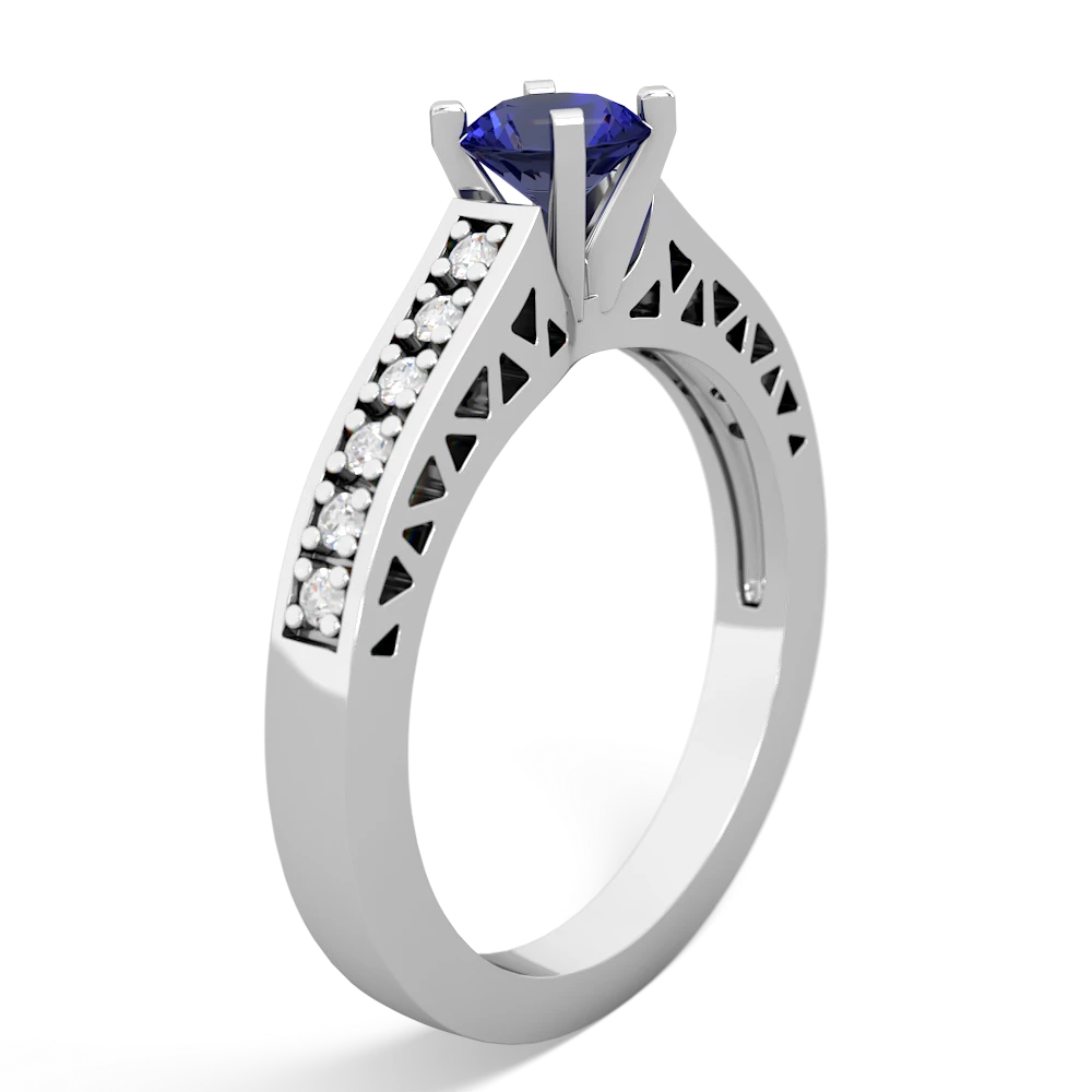 Lab Sapphire Art Deco Engagement 5Mm Round 14K White Gold ring R26355RD