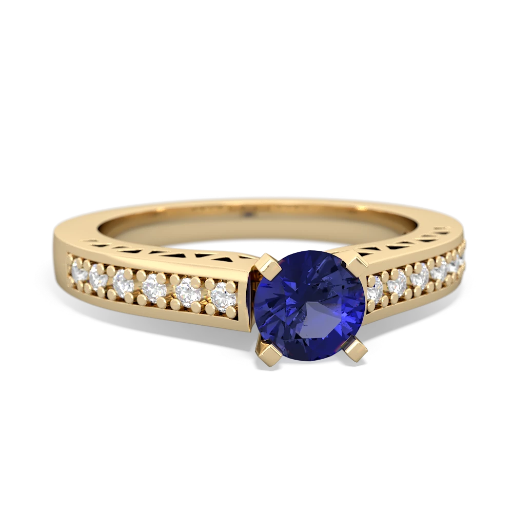 Lab Sapphire Art Deco Engagement 5Mm Round 14K Yellow Gold ring R26355RD