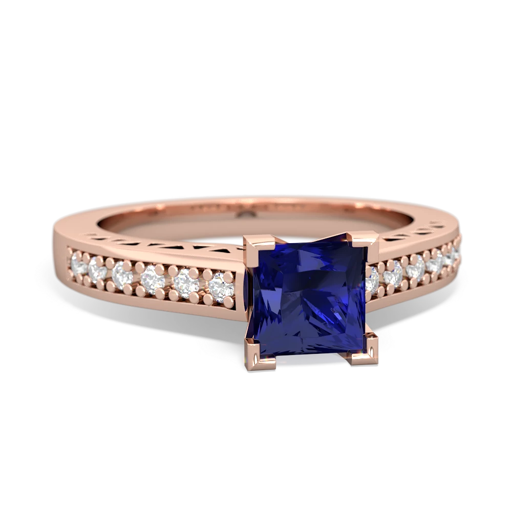 Lab Sapphire Art Deco Engagement 5Mm Square 14K Rose Gold ring R26355SQ