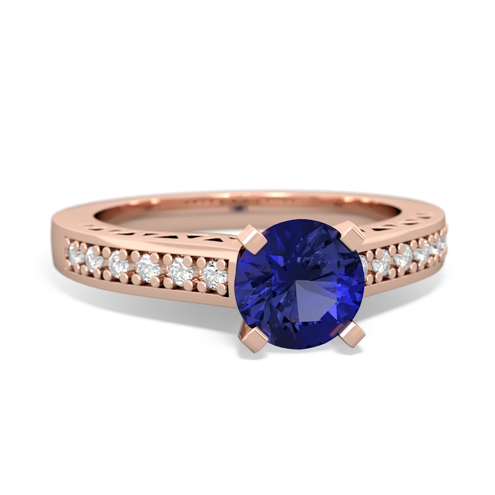 Lab Sapphire Art Deco Engagement 6Mm Round 14K Rose Gold ring R26356RD