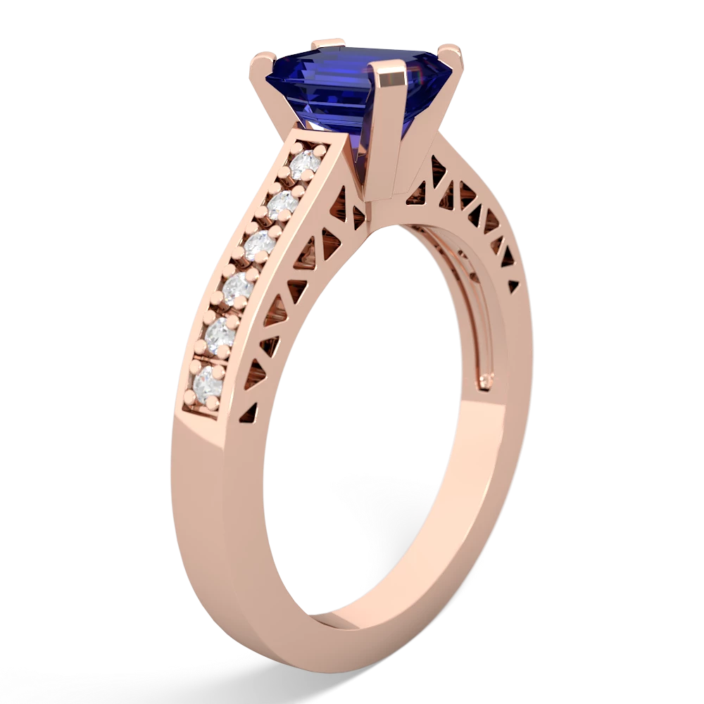 Lab Sapphire Art Deco Engagement 7X5mm Emerald-Cut 14K Rose Gold ring R26357EM