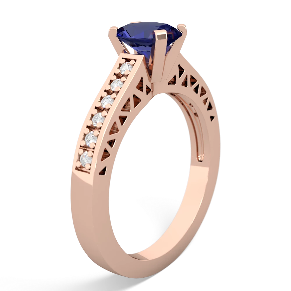 Lab Sapphire Art Deco Engagement 7X5mm Oval 14K Rose Gold ring R26357VL