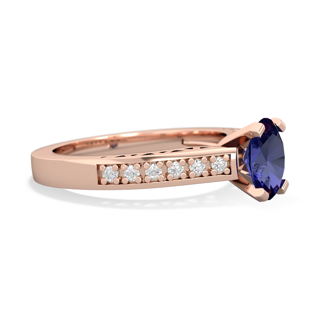 Lab Sapphire Art Deco Engagement 7X5mm Oval 14K Rose Gold ring R26357VL