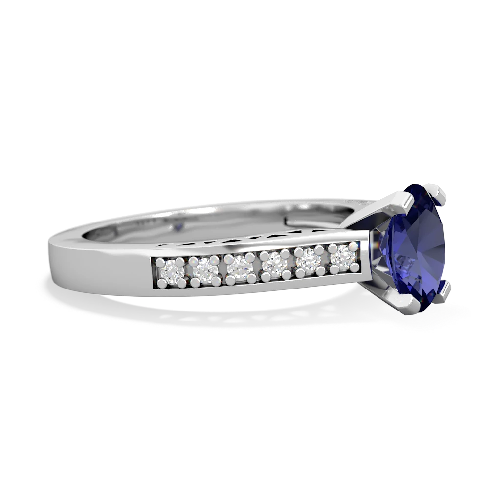 Lab Sapphire Art Deco Engagement 7X5mm Oval 14K White Gold ring R26357VL