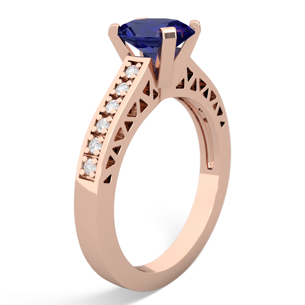 Lab Sapphire Art Deco Engagement 8X6mm Oval 14K Rose Gold ring R26358VL