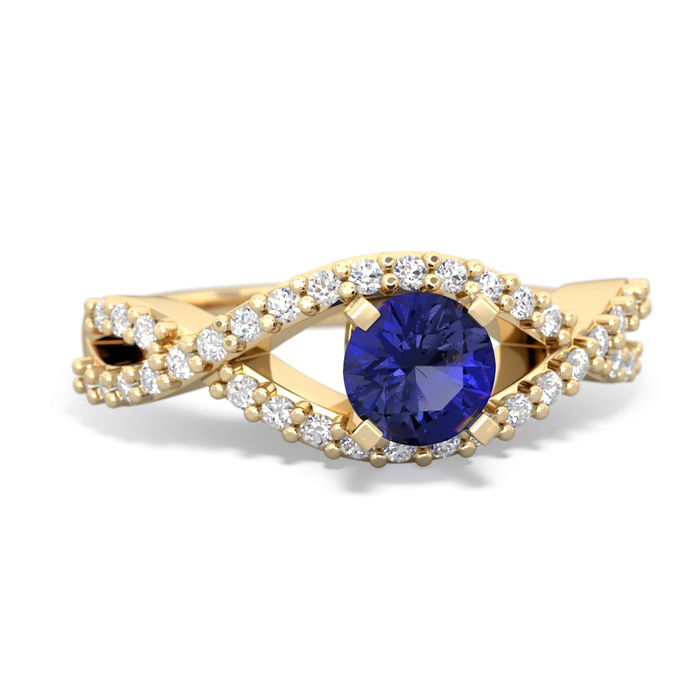 Lab Sapphire Diamond Twist 5Mm Round Engagment  14K Yellow Gold ring R26405RD