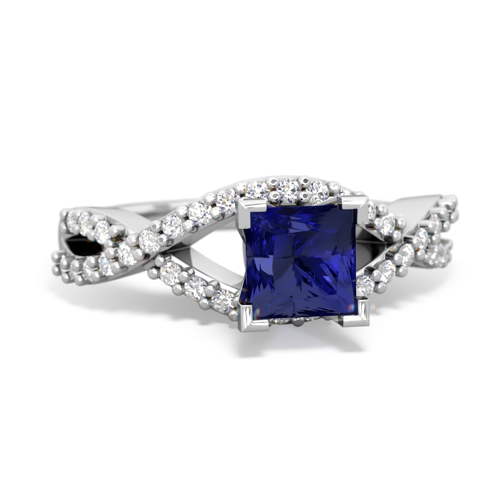 Lab Sapphire Diamond Twist 5Mm Square Engagment  14K White Gold ring R26405SQ