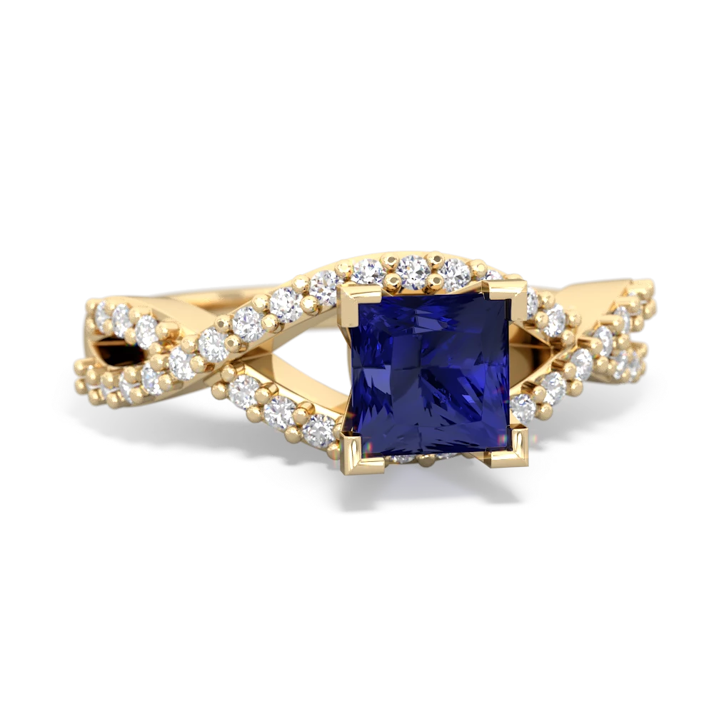 Lab Sapphire Diamond Twist 5Mm Square Engagment  14K Yellow Gold ring R26405SQ