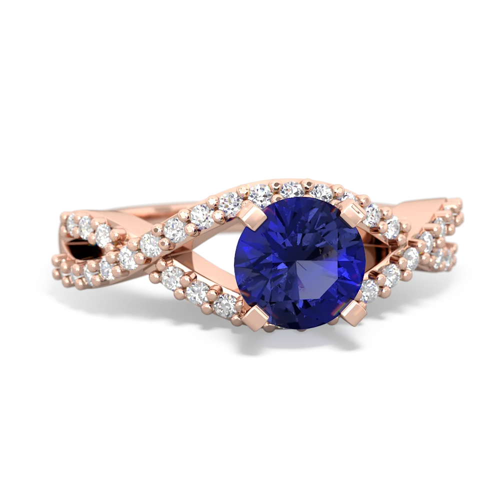 Lab Sapphire Diamond Twist 6Mm Round Engagment  14K Rose Gold ring R26406RD