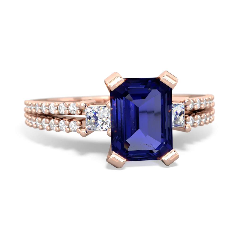 Lab Sapphire Classic 8X6mm Emerald-Cut Engagement 14K Rose Gold ring R26438EM