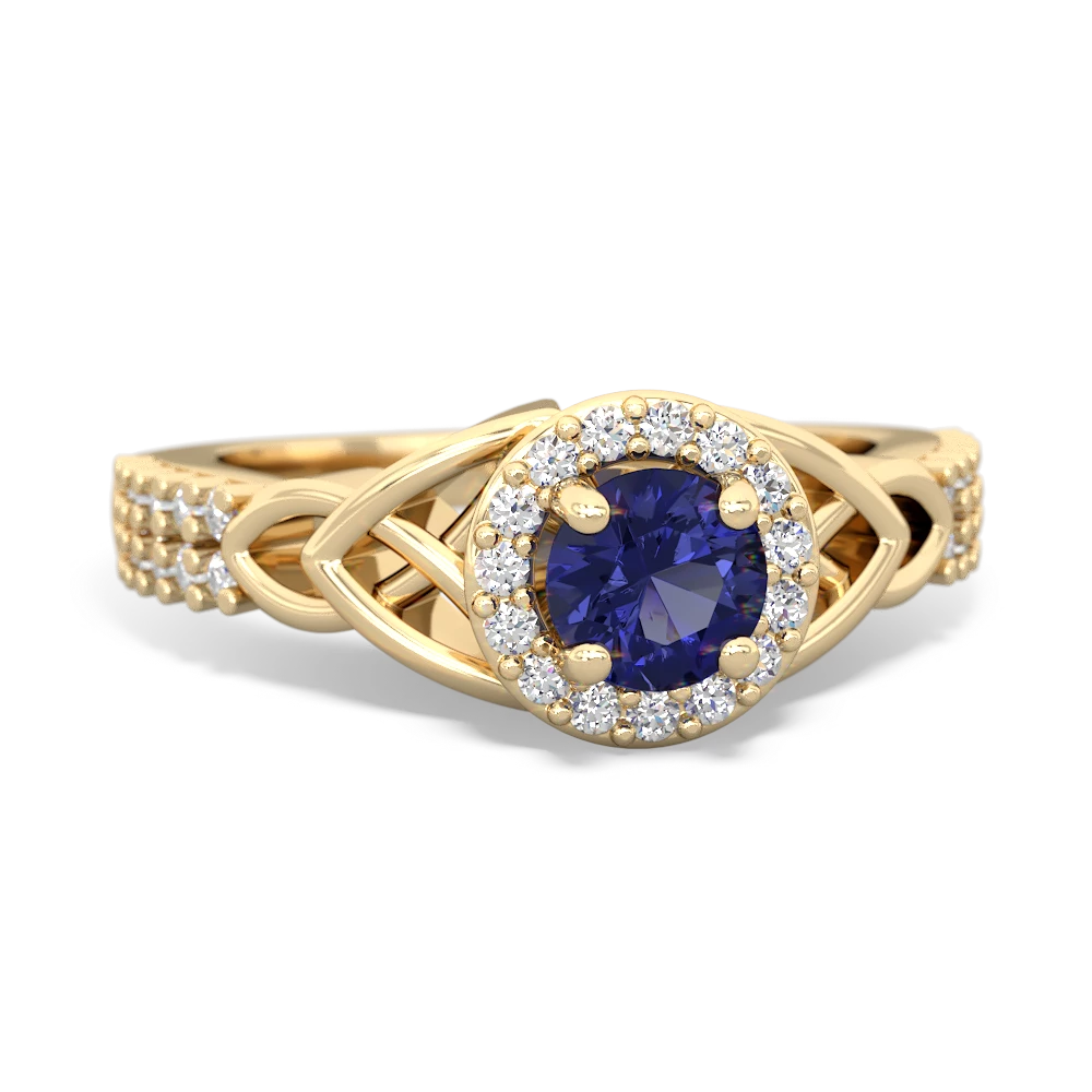 Lab Sapphire Celtic Knot Halo 14K Yellow Gold ring R26445RH