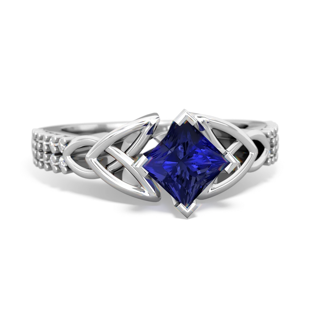 Lab Sapphire Celtic Knot 5Mm Square Engagement 14K White Gold ring R26445SQ