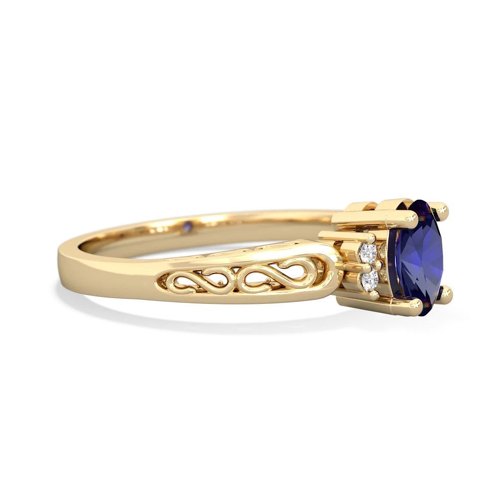 Lab Sapphire Filligree Scroll Oval 14K Yellow Gold ring R0812