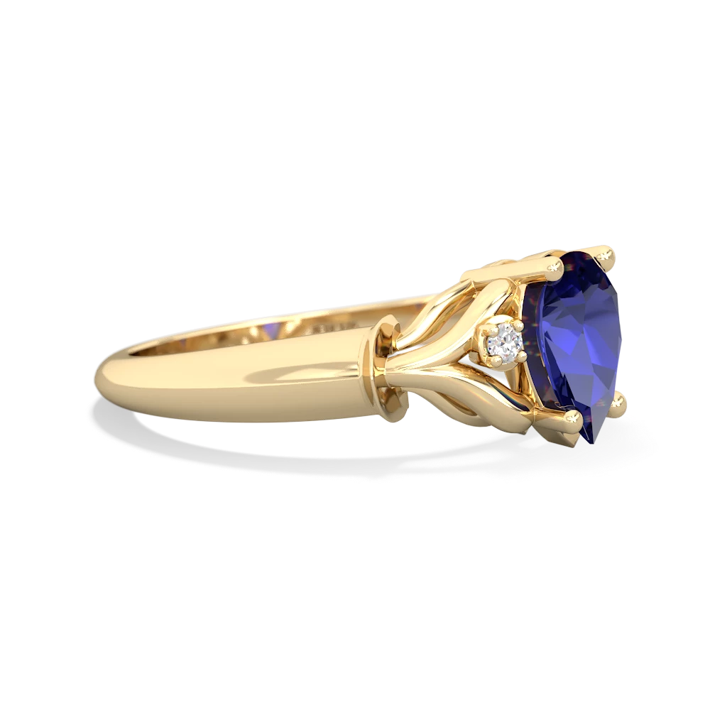 Lab Sapphire Precious Pear 14K Yellow Gold ring R0826