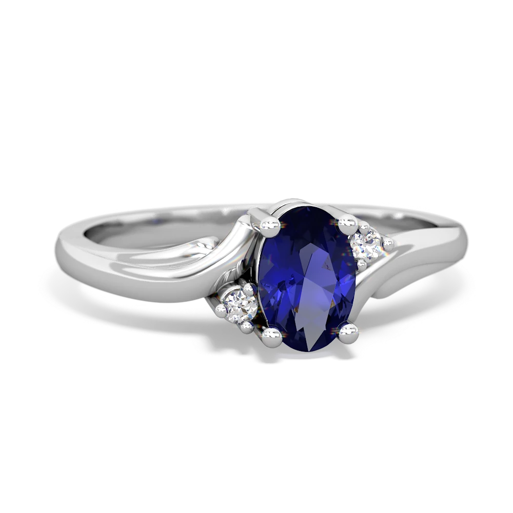 Lab Sapphire Elegant Swirl 14K White Gold ring R2173