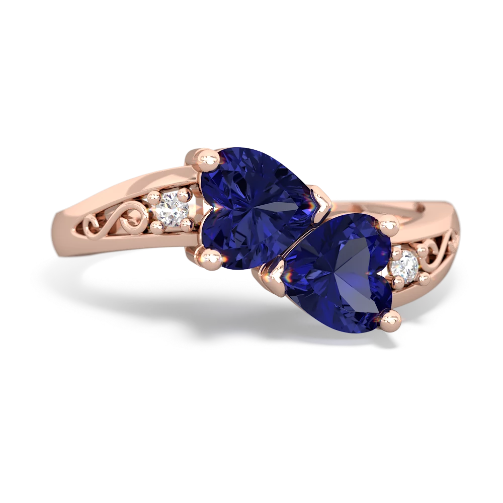 Lab Sapphire Snuggling Hearts 14K Rose Gold ring R2178