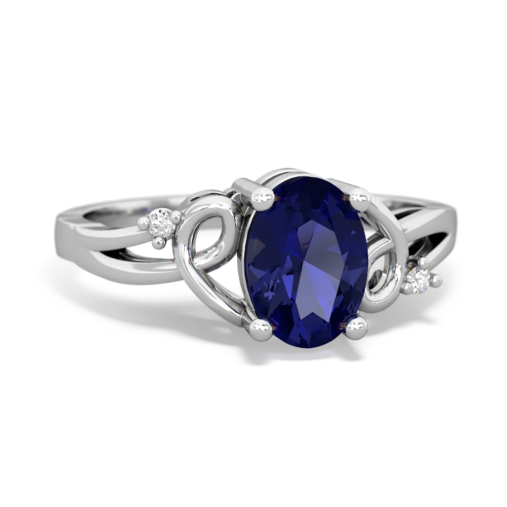 Lab Sapphire Swirls 14K White Gold ring R2347