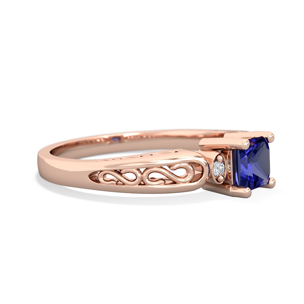 Lab Sapphire Filligree Scroll Square 14K Rose Gold ring R2430