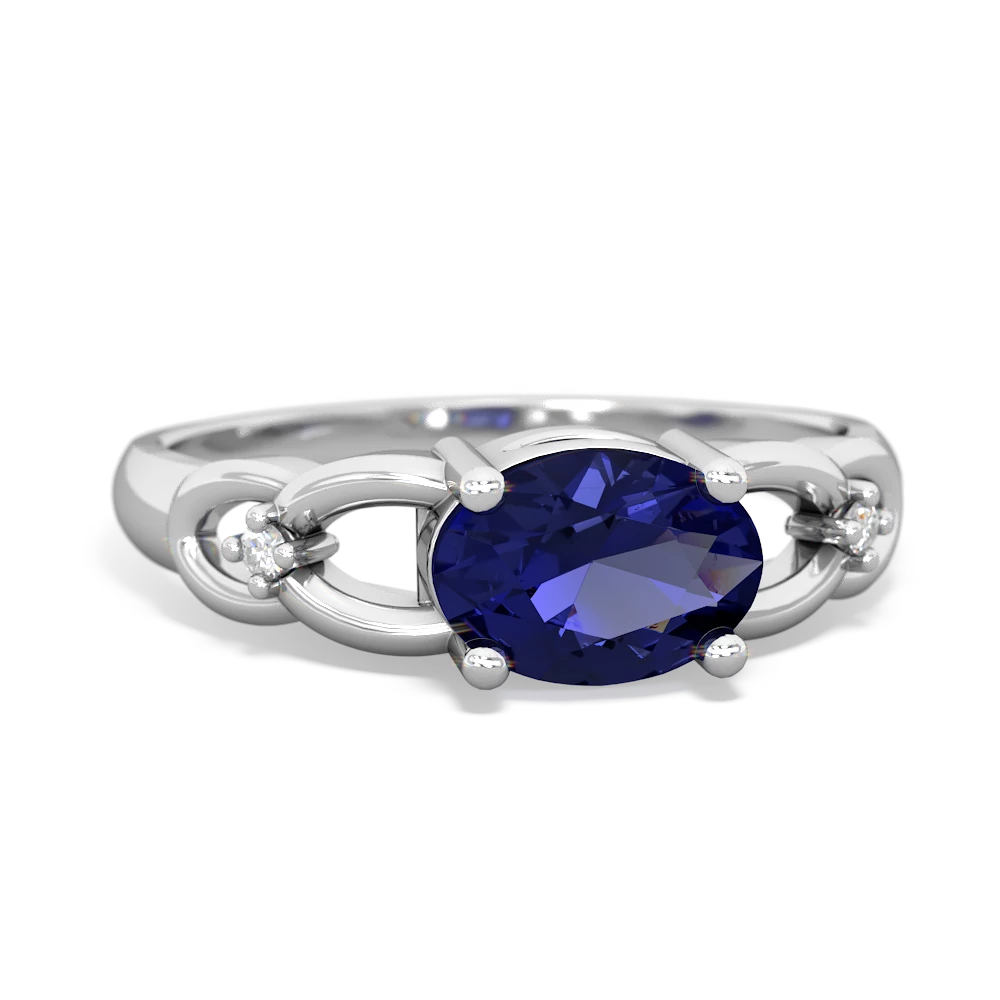 Lab Sapphire Links 14K White Gold ring R4032