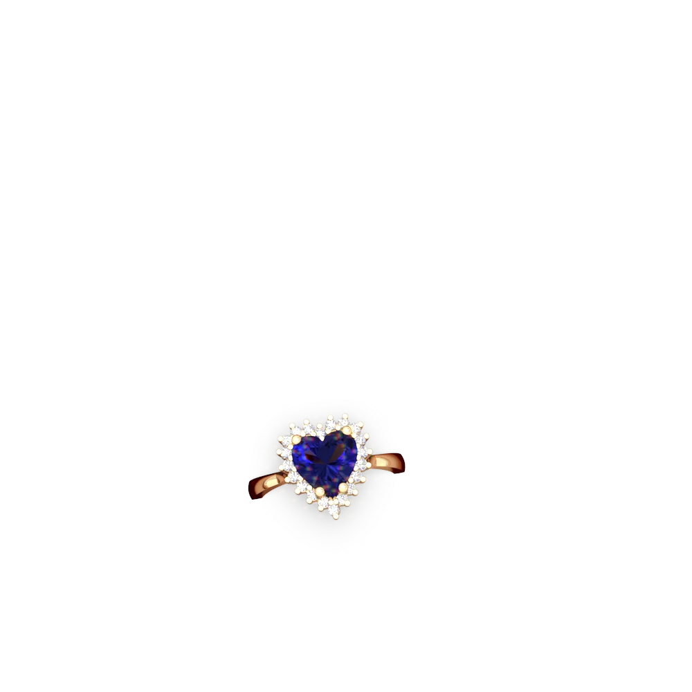 Lab Sapphire Sparkling Halo Heart 14K Yellow Gold ring R0391