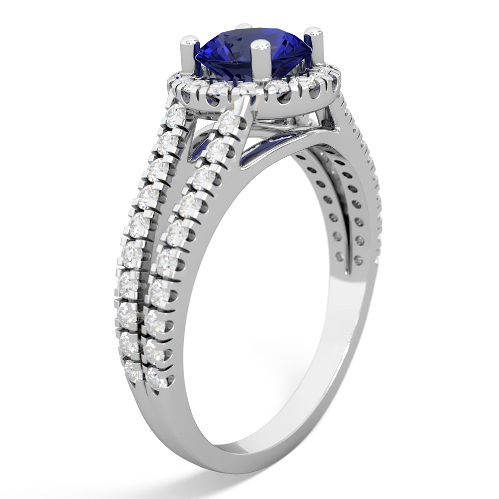 Lab Sapphire Pave Halo 14K White Gold ring R5490