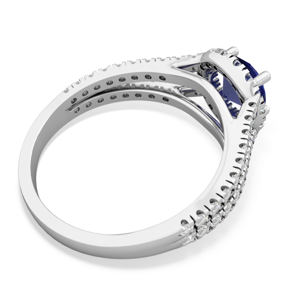 Lab Sapphire Pave Halo 14K White Gold ring R5490