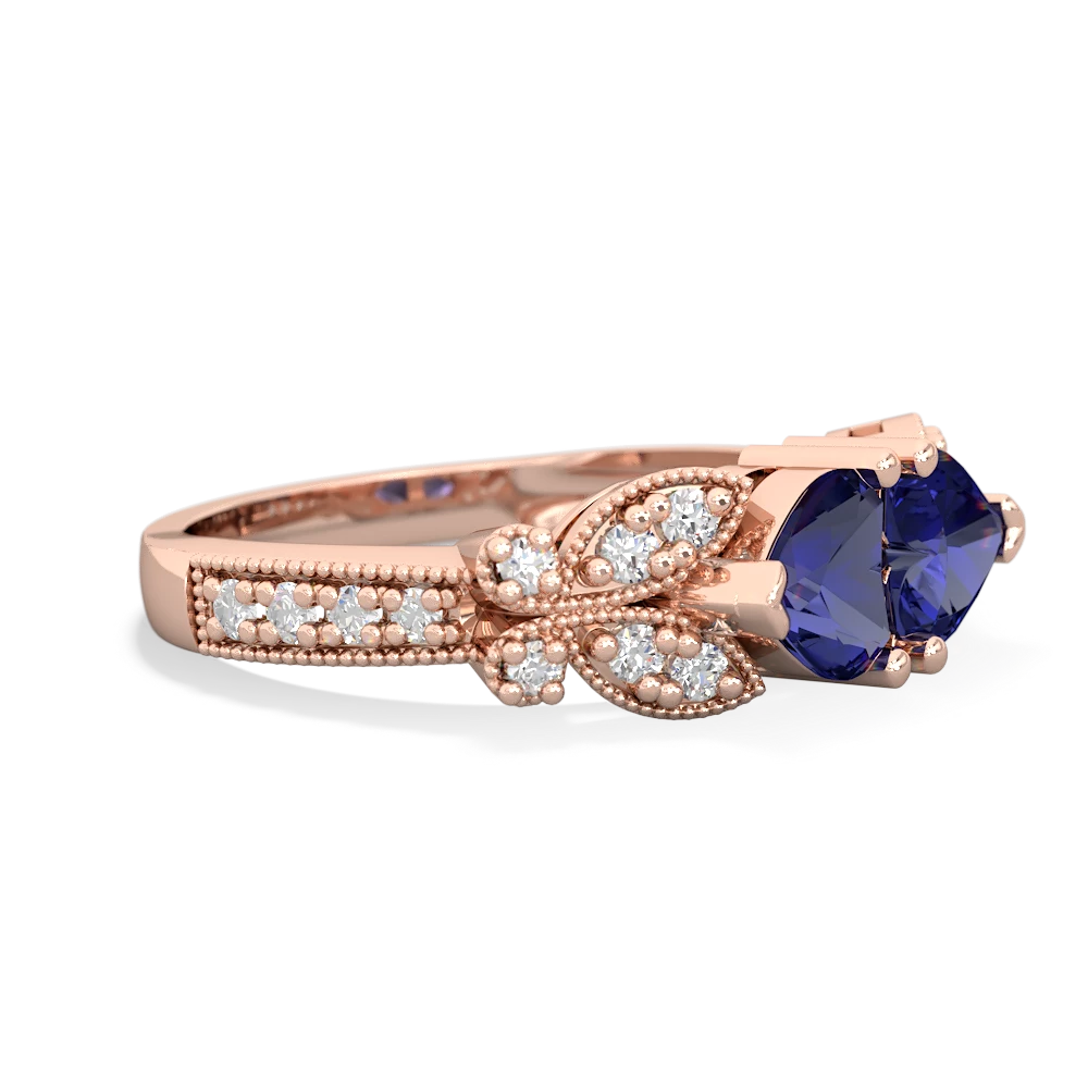 Lab Sapphire Diamond Butterflies 14K Rose Gold ring R5601