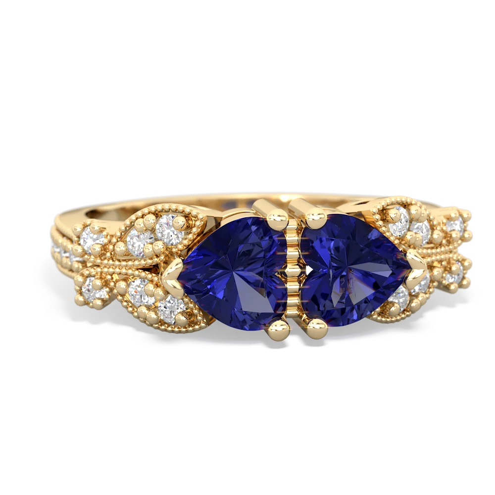 Lab Sapphire Diamond Butterflies 14K Yellow Gold ring R5601