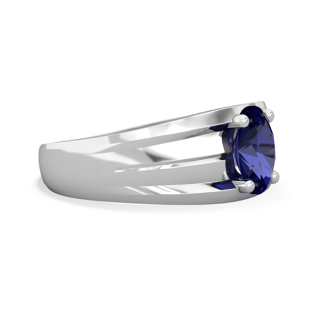 Lab Sapphire Men's Two Lane 14K White Gold ring R0363