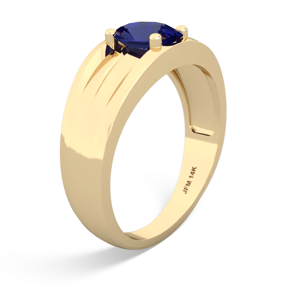 Lab Sapphire Men's Two Lane 14K Yellow Gold ring R0363