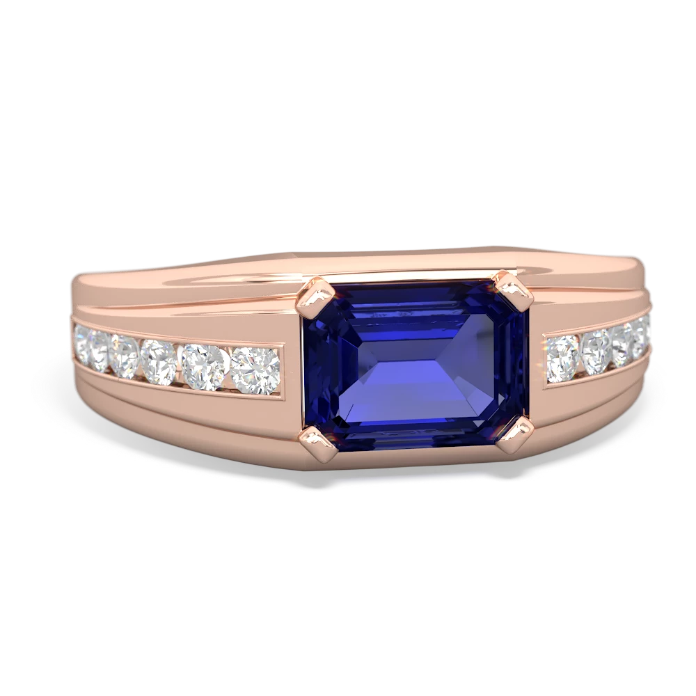 Lab Sapphire Men's Diamond Channel 14K Rose Gold ring R0500