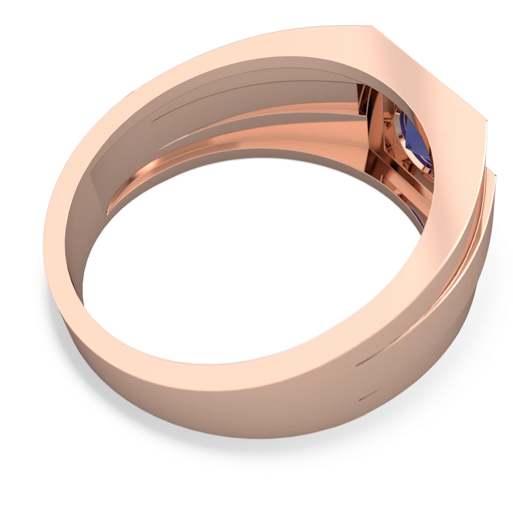 Lab Sapphire Men's Squared Circle 14K Rose Gold ring R0480