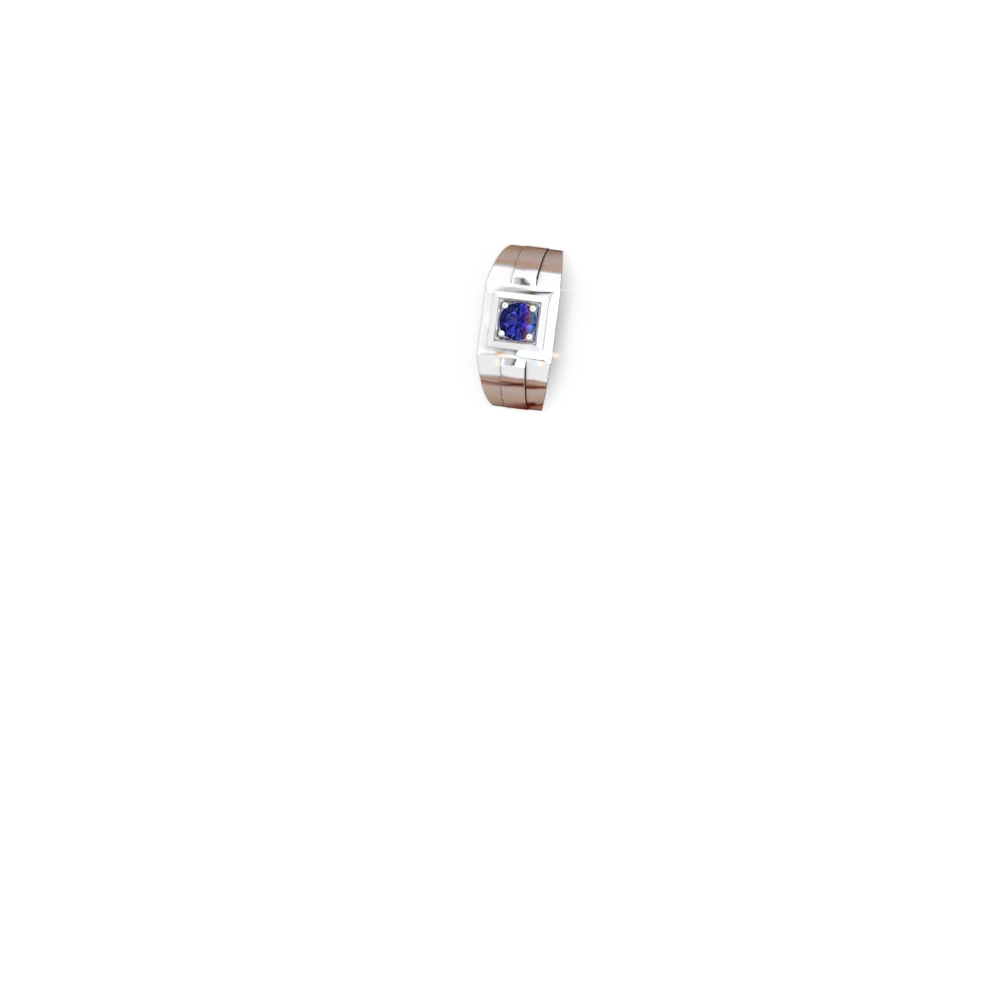 Lab Sapphire Men's Squared Circle 14K White Gold ring R0480