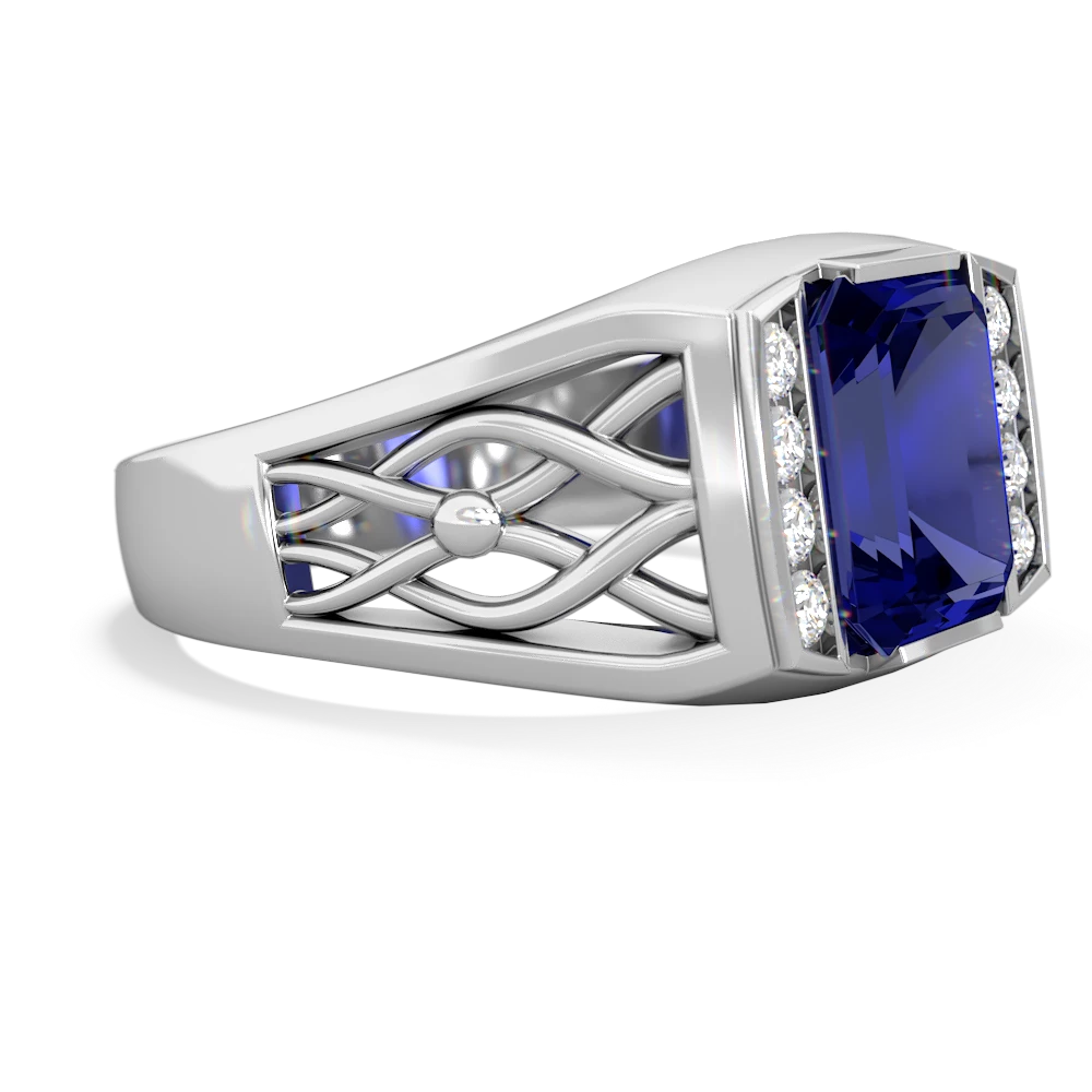 Lab Sapphire Men's Vine 14K White Gold ring R0490