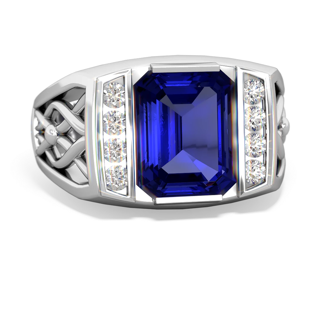 Lab Sapphire Men's Vine 14K White Gold ring R0490